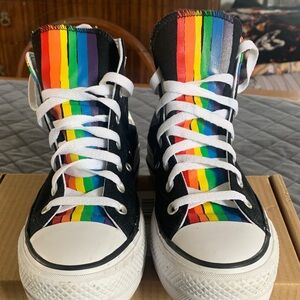 Converse Black High-Top Sneakers with Rainbow Stripe